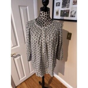 Croft & Barrow black Cream floral tunic top size XXL SMOCK NECK 1/2 Button